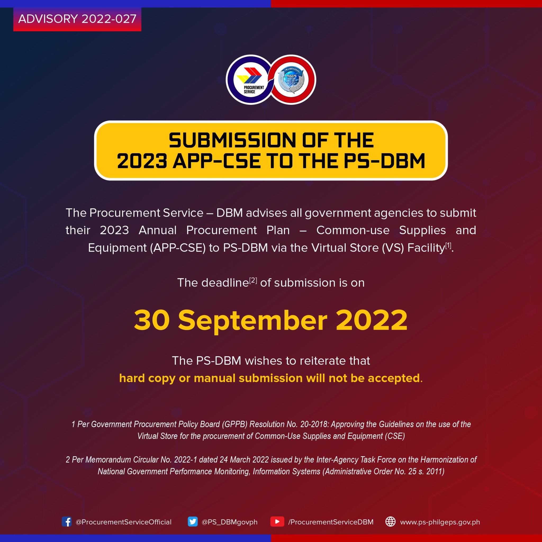 ADV 2022027 SUBMISSION OF 2023 APPCSE