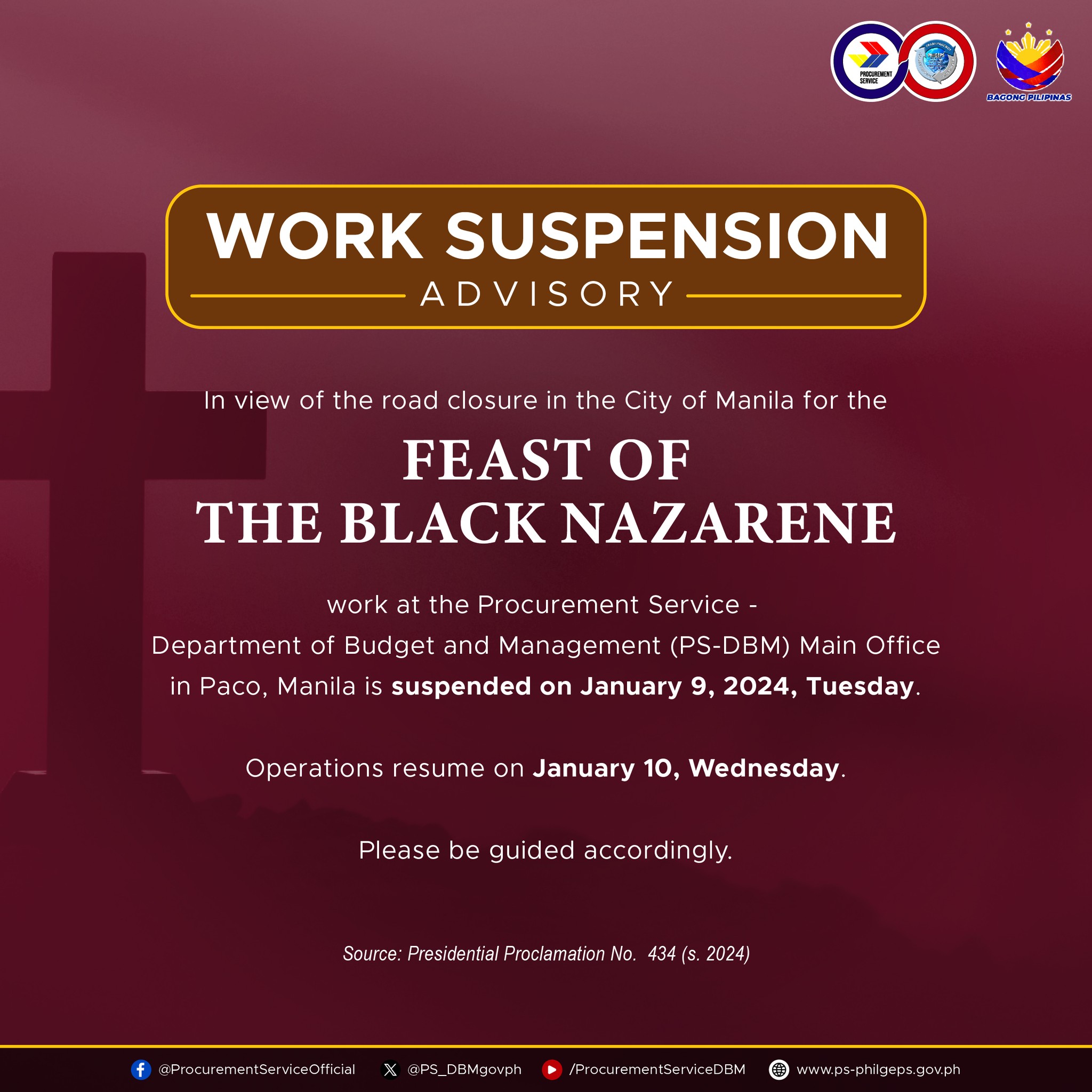 WORK SUSPENSION ADVISORY (JANUARY 9, 2024)